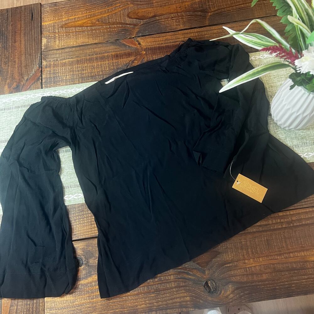 Rachel Roy Women's Size M Blouse off the Shoulder Bell Sleeves Black